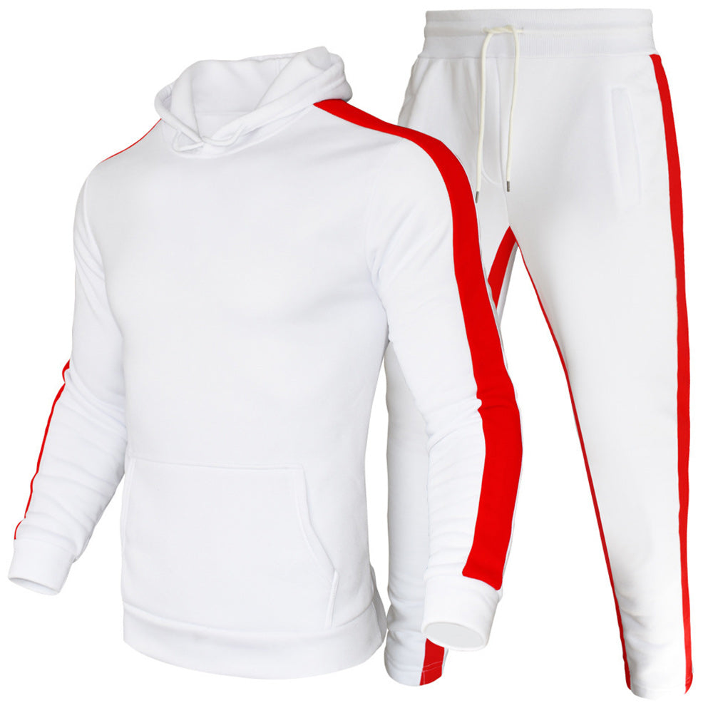 Figcoco Men's Side Stripe Hooded Tracksuit