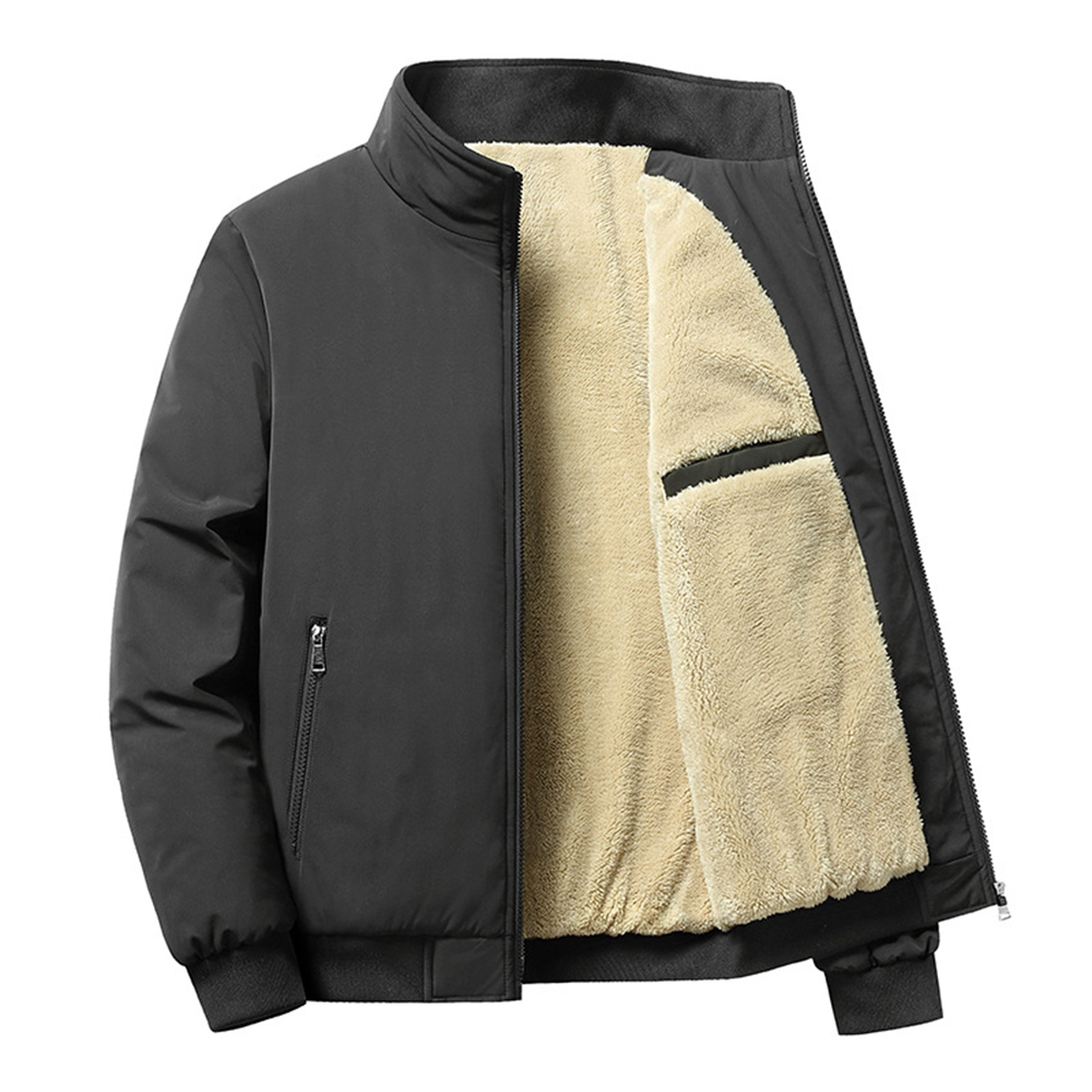 Figcoco Autumn and winter new men's stand collar plus fleece cotton ja