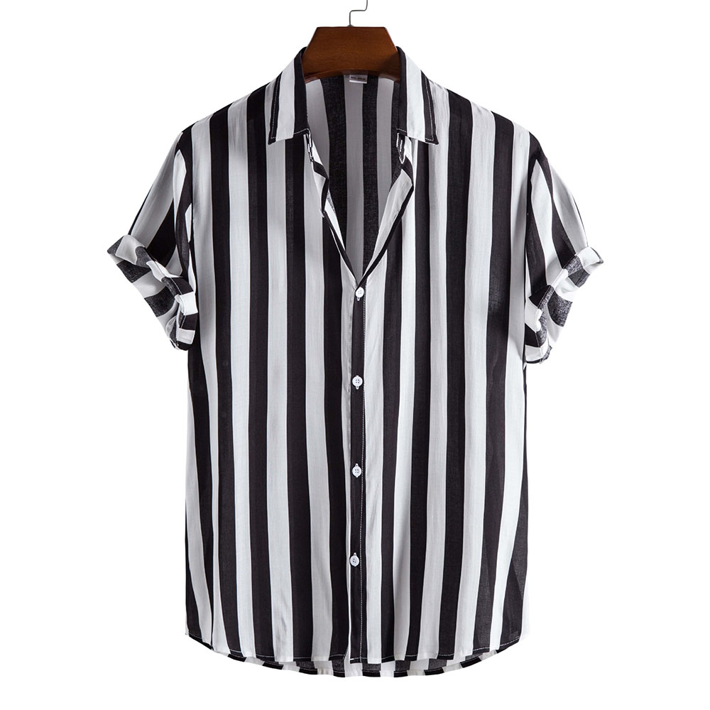 Figcoco Men's Fashion Casual Short Sleeve Printed Stripe Beach Shirt
