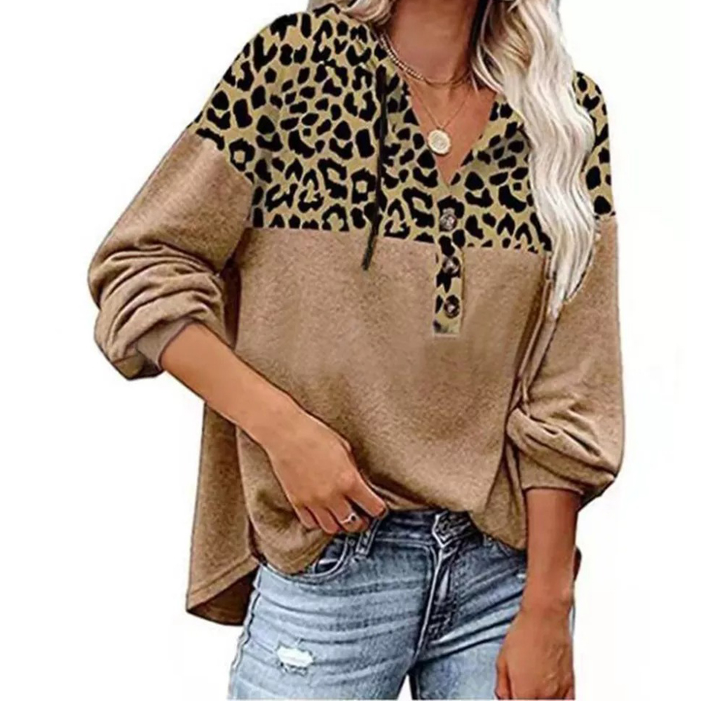 Leopard Print Ladies Loose Long Sleeve Sweatshirt