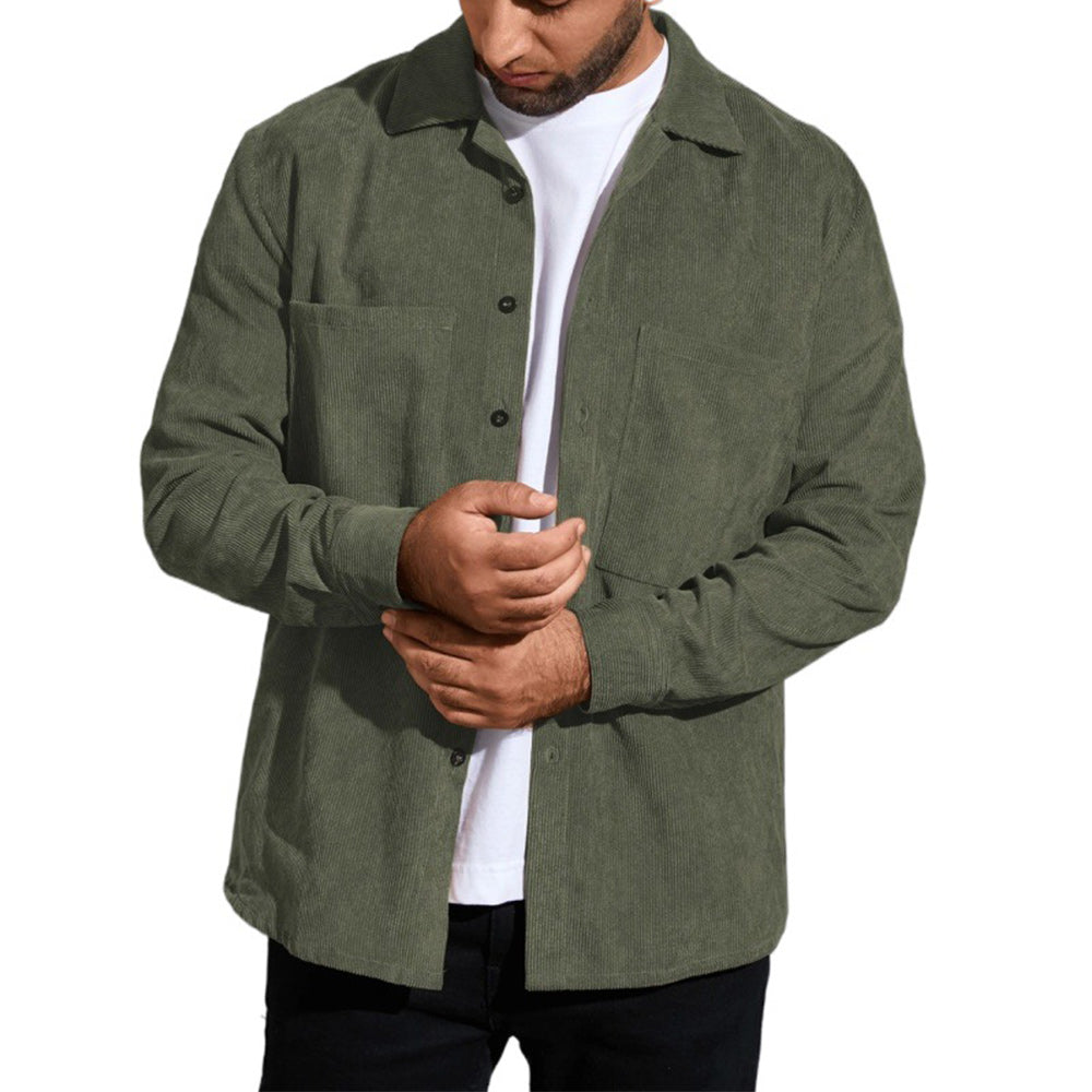 Men's Corduroy Pocket Solid Color Long Sleeve Shirt