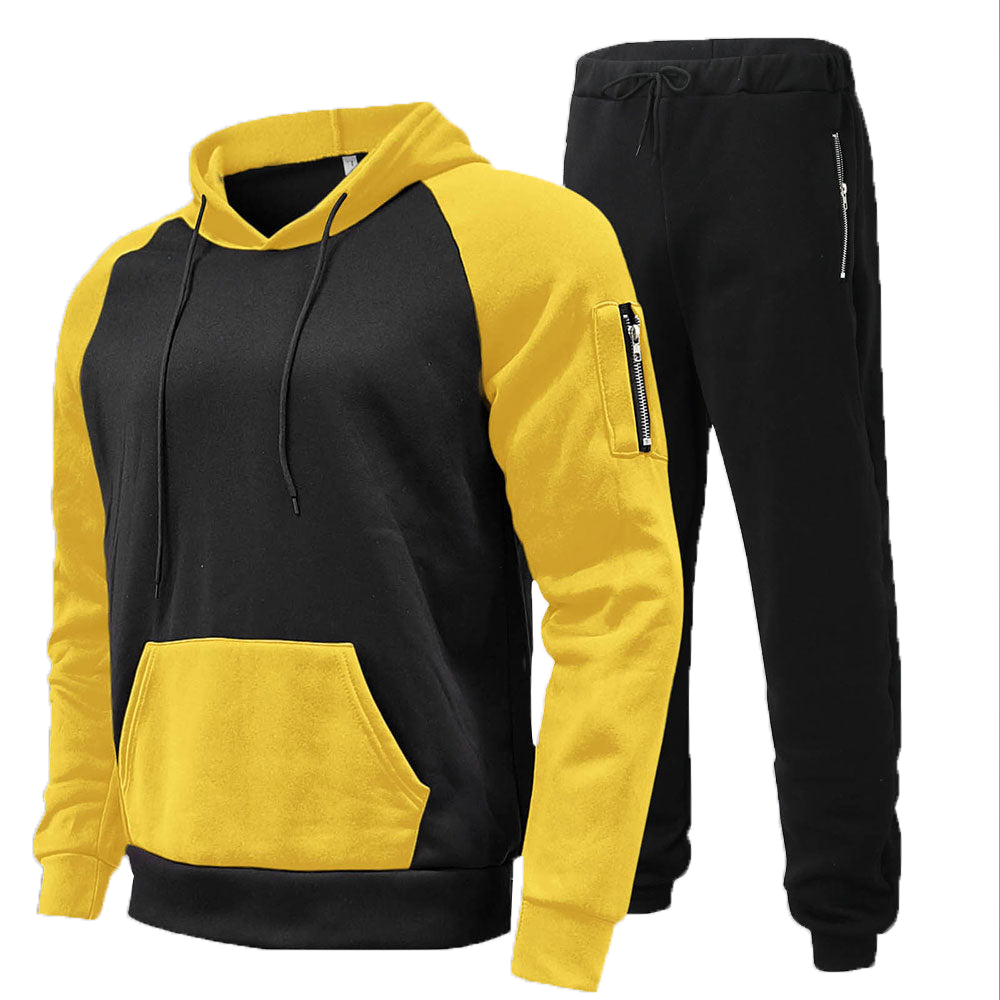 Fulhope Autumn and winter men's color contrast sweater trousers sports suit