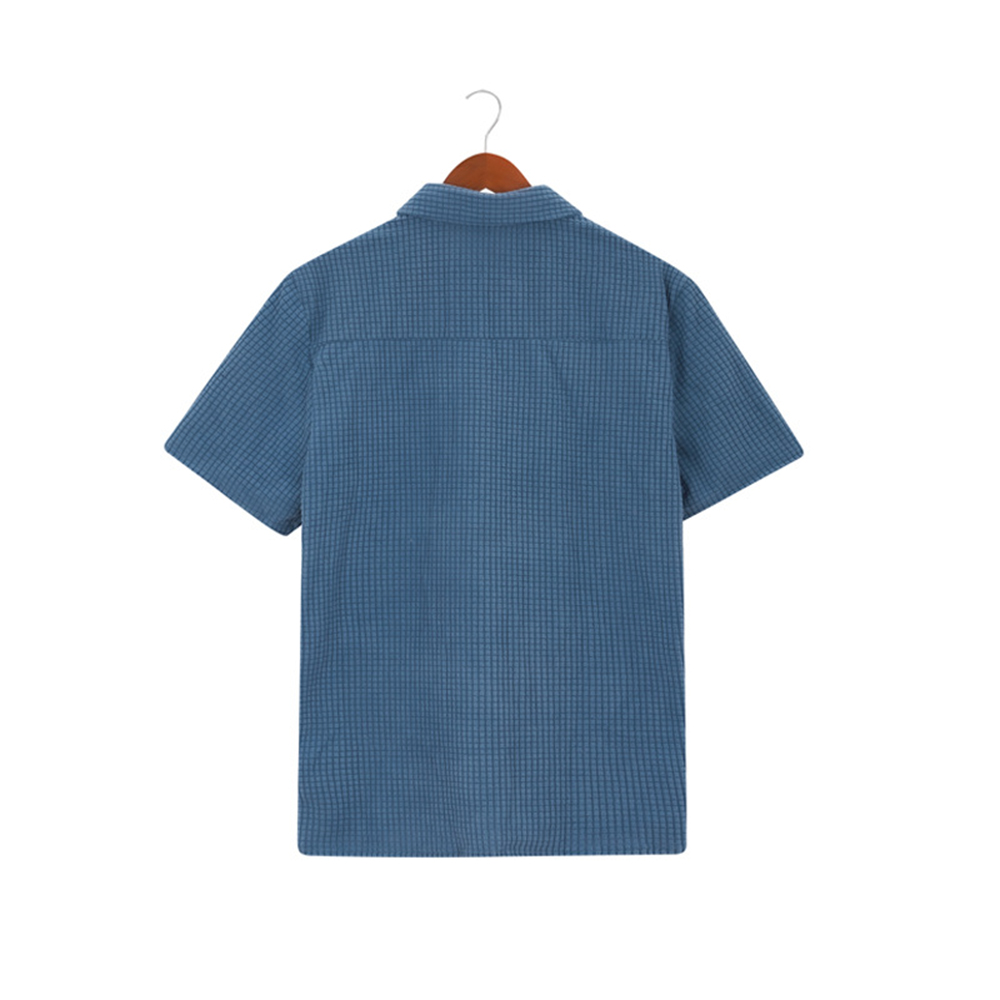 Figcoco Fashion Waffle Solid Single Breasted Lapel Polo Shirt