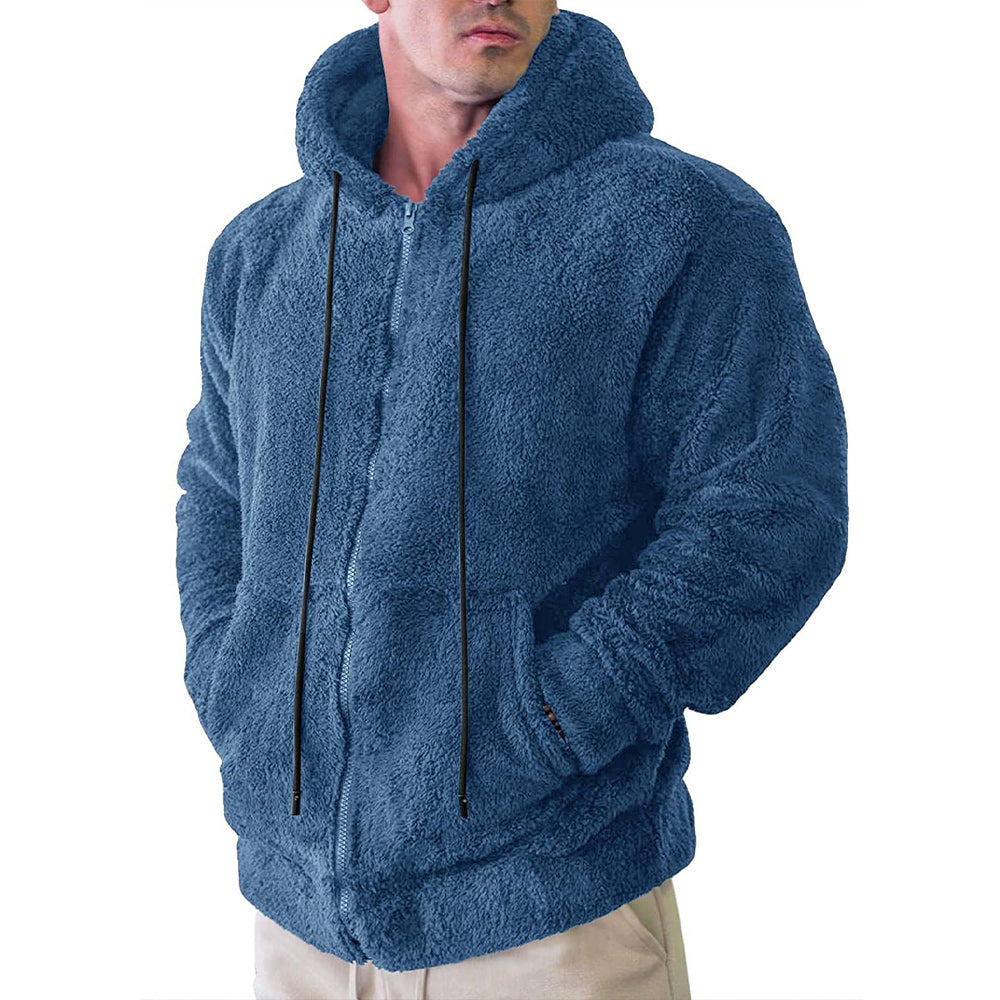 Men's plush cardigan hooded jacket
