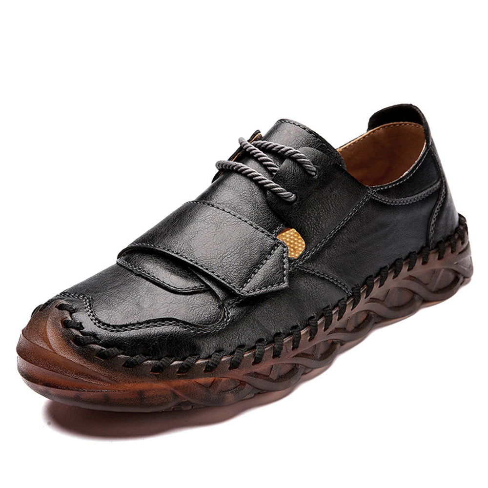 Men's Hollow Lace-Up Stitch Velcro Casual Leather Shoes