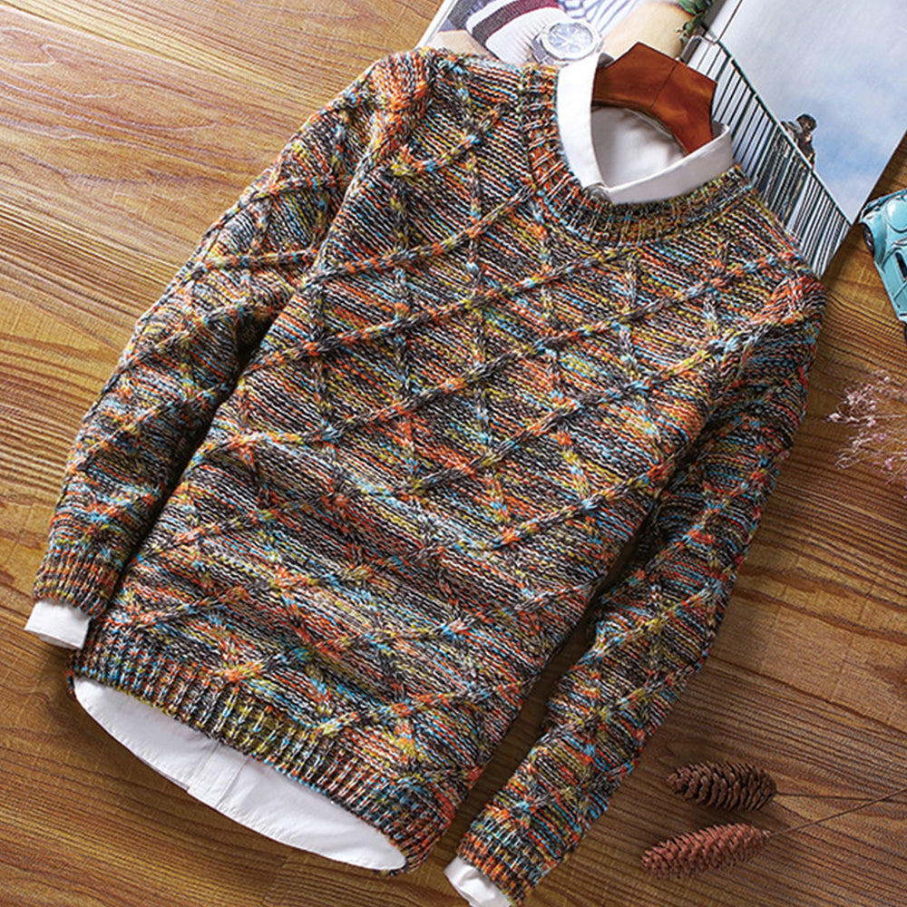 Figcoco Men's round neck thickened slim trendy sweater
