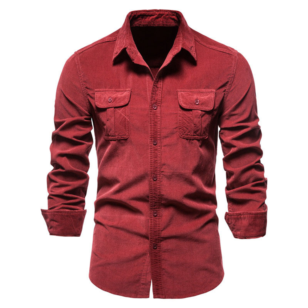 Figcoco Corduroy Men's Business Shirt Slim Fit Casual Shirt