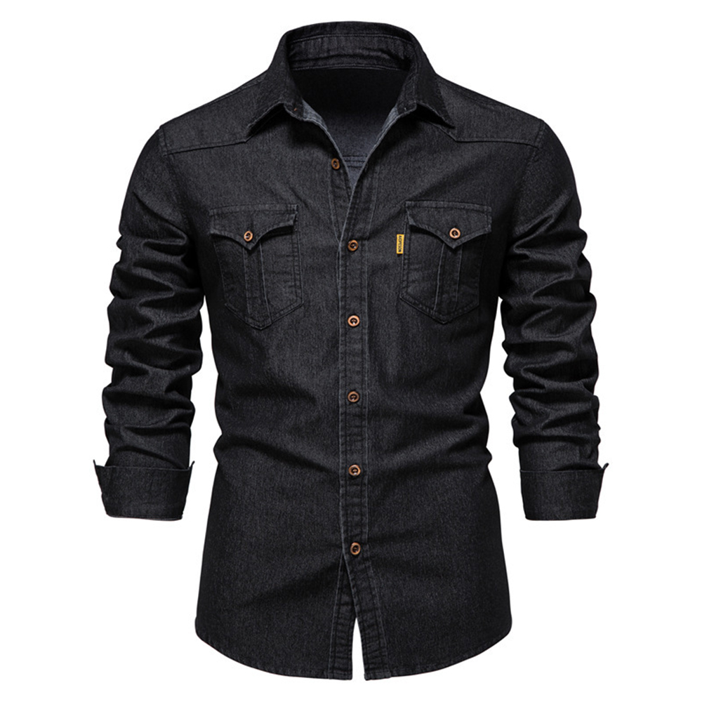 Figcoco Classic Casual Men's Long Sleeve Denim Shirt