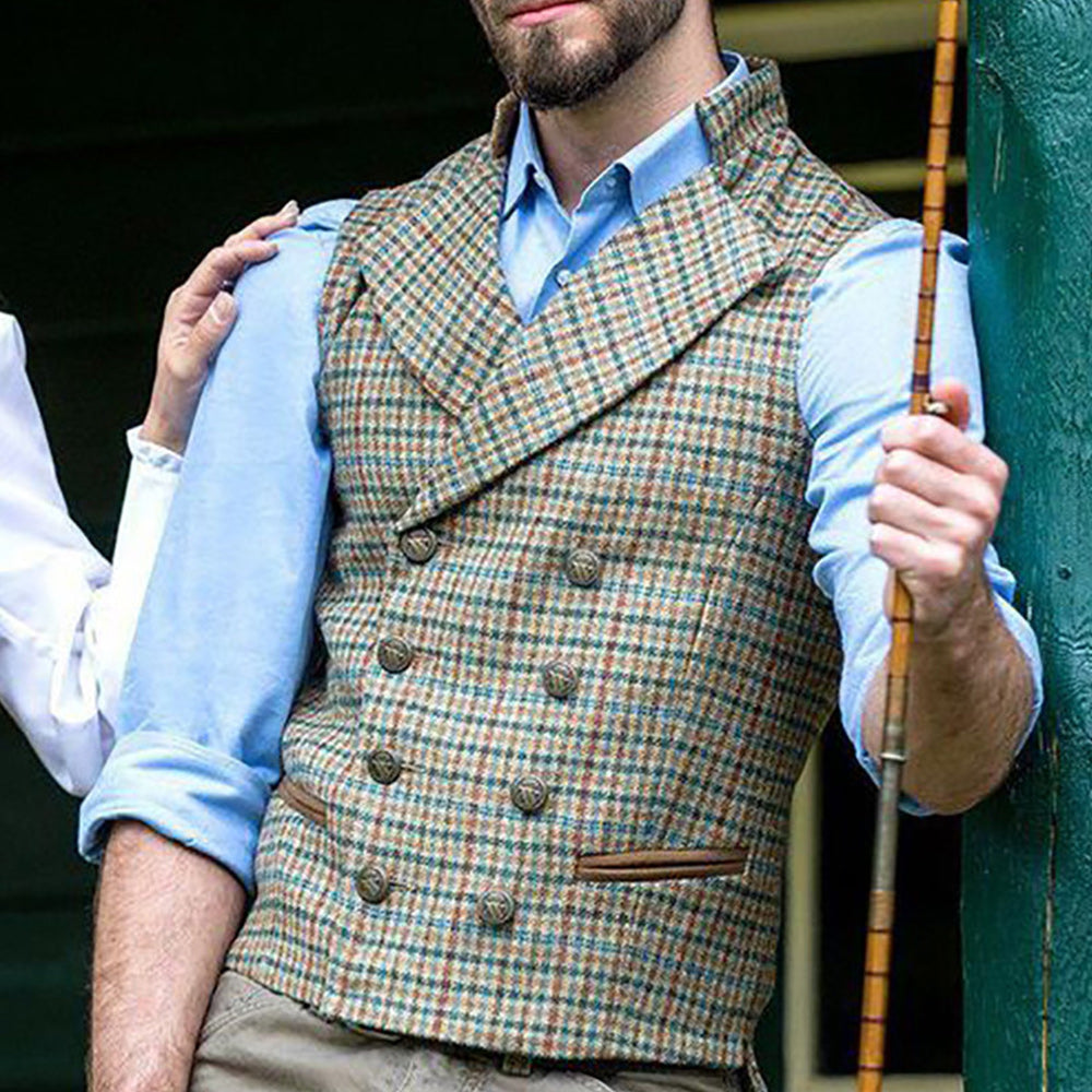 Men's Lapel Slim Fit Check Vest