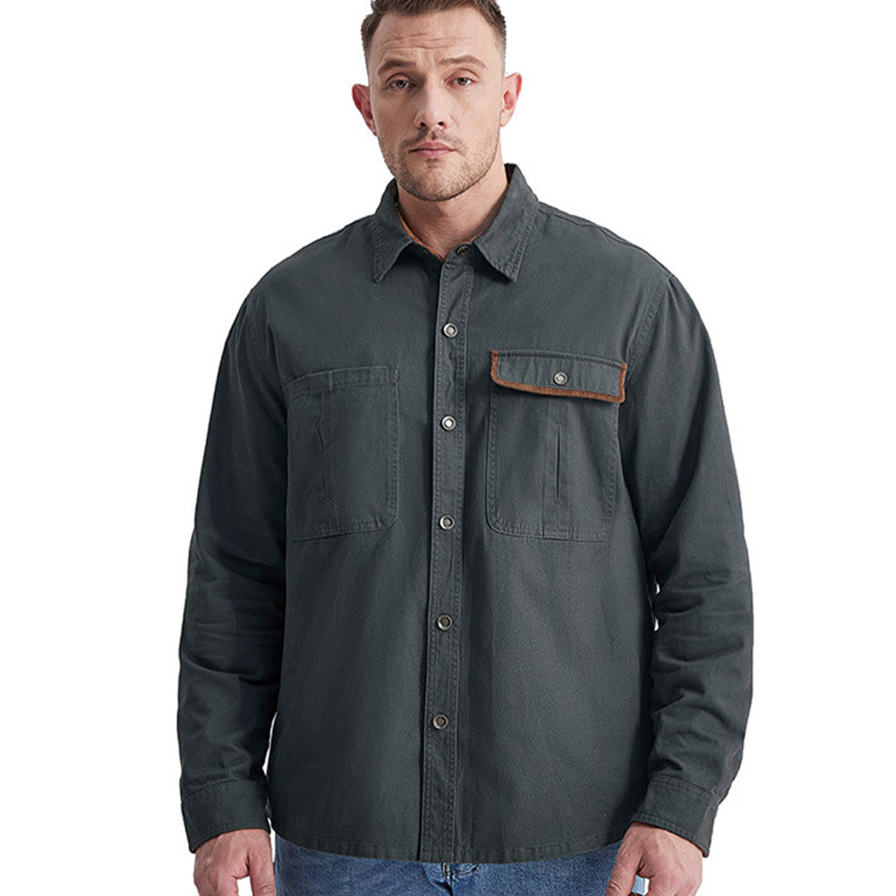 Men's Fashion Lapel Corduroy Contrast Loose Shirt Top