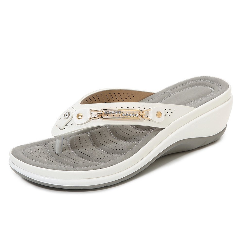 Figcoco Ladies Fashion Buckle Wedge Flip Flops