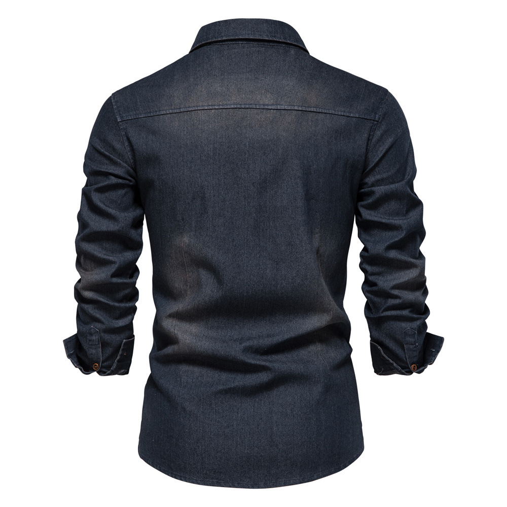 Figcoco Classic Casual Men's Long Sleeve Denim Shirt