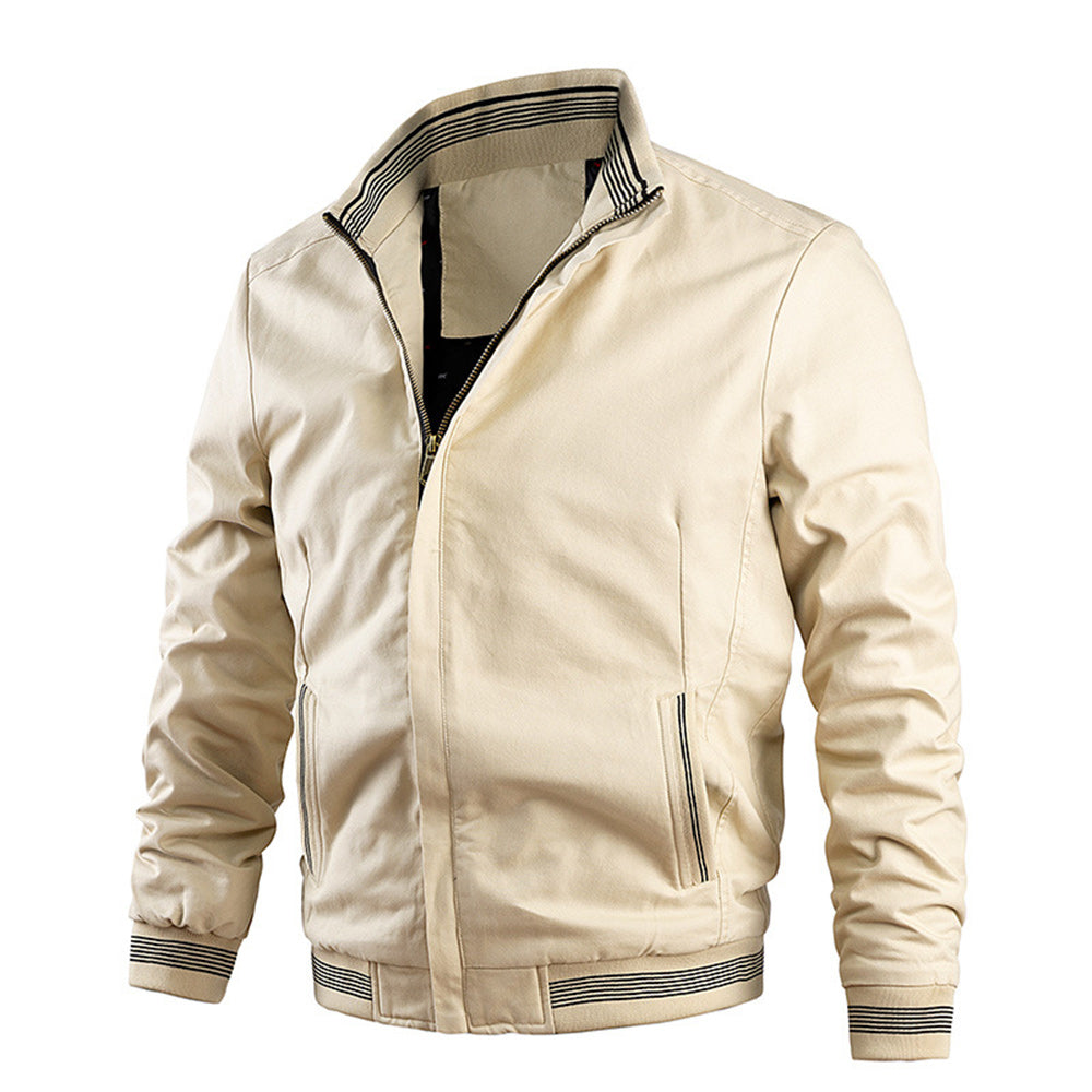 Fashion Men's Rib Neck Solid Jacket