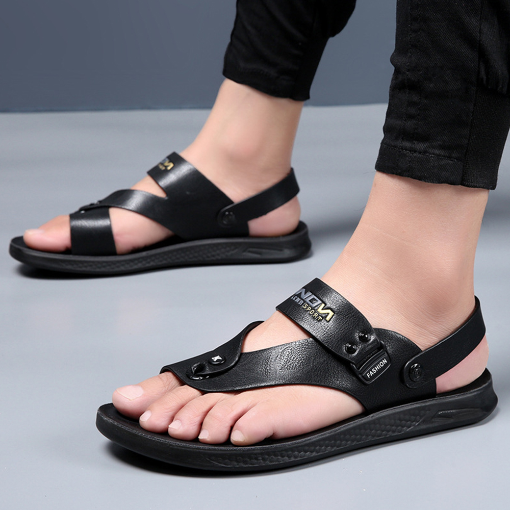 Figcoco Summer men's outdoor microfiber leather herringbone non-slip casual sandals