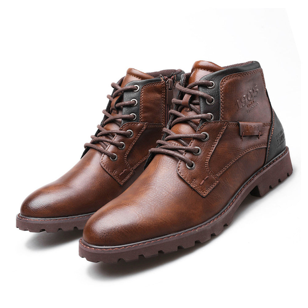Men's Autumn and Winter Vintage Lace-Up Zipper High Top Work Boots
