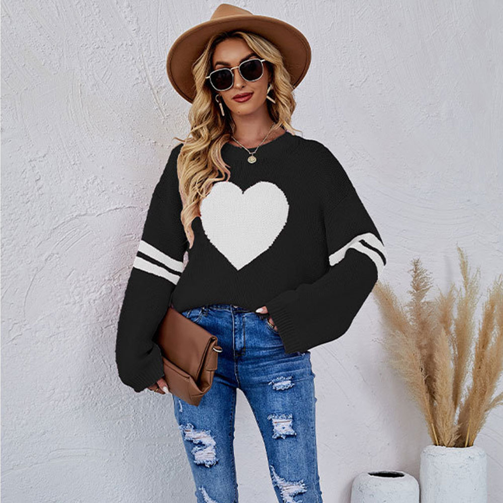 Lodowylabedz™ Uwielbiam walentynkowy sweter z okrągłym dekoltem