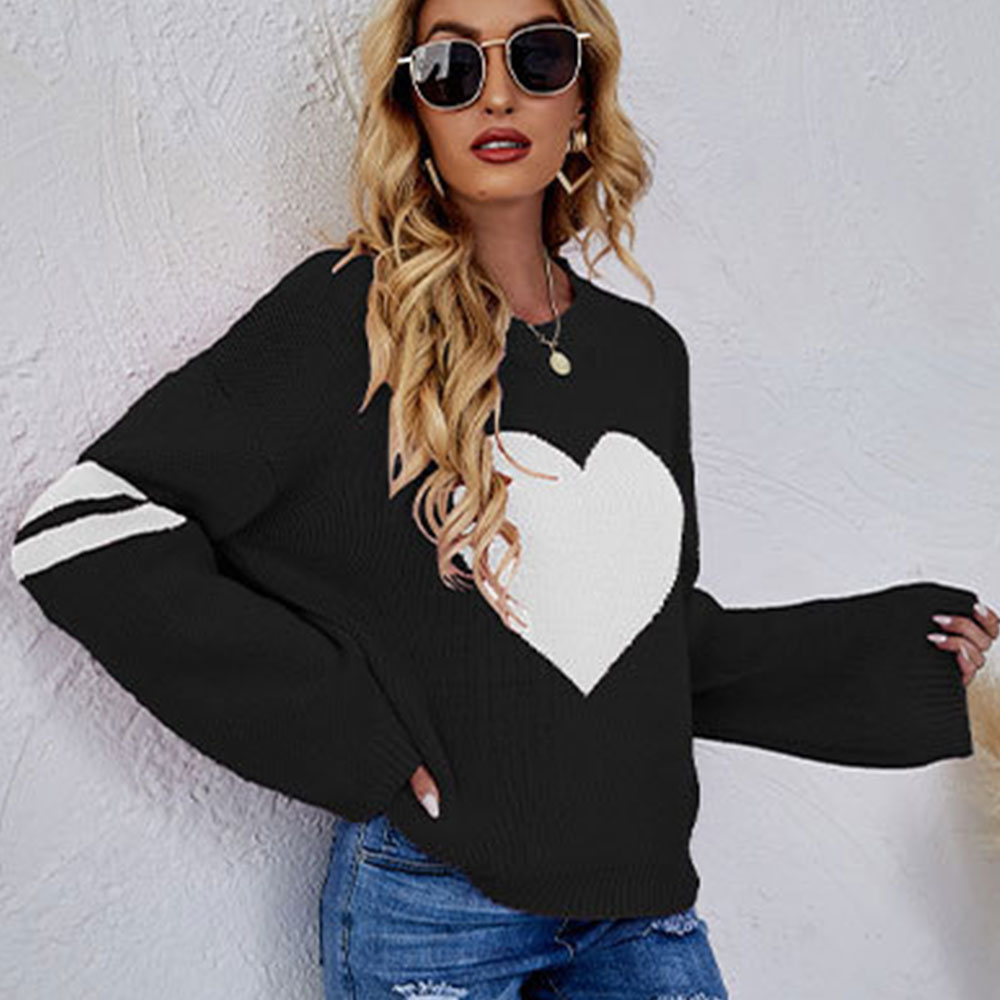 Lodowylabedz™ Uwielbiam walentynkowy sweter z okrągłym dekoltem
