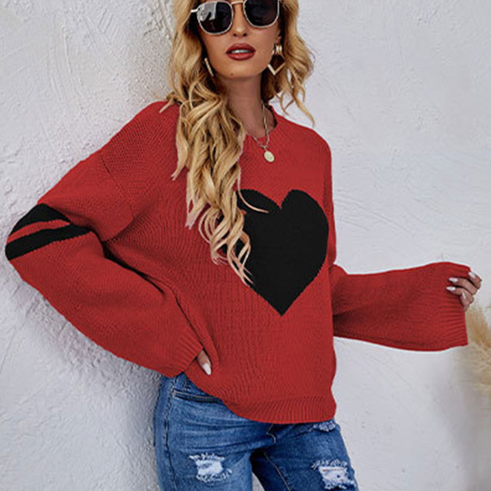Lodowylabedz™ Uwielbiam walentynkowy sweter z okrągłym dekoltem