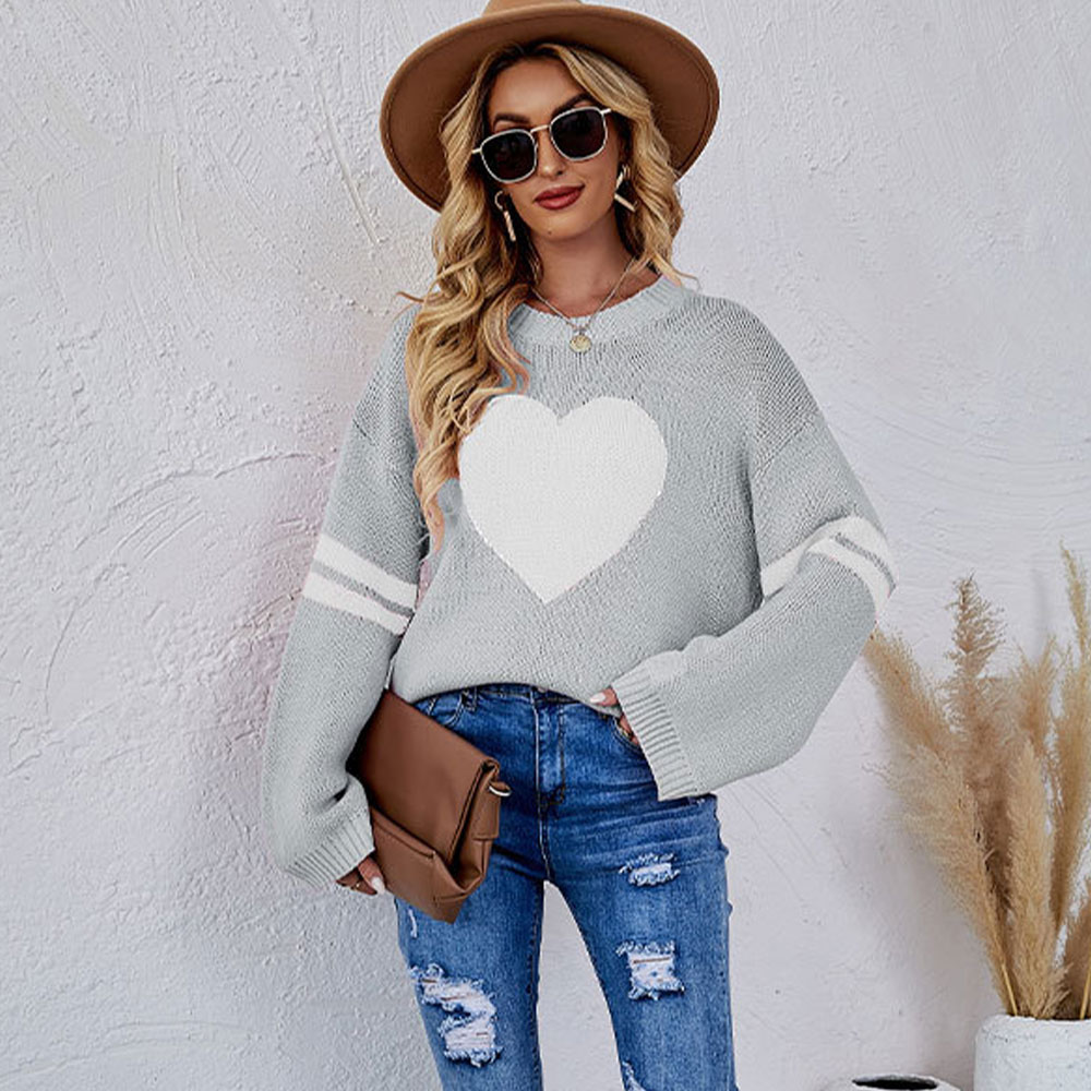 Lodowylabedz™ Uwielbiam walentynkowy sweter z okrągłym dekoltem