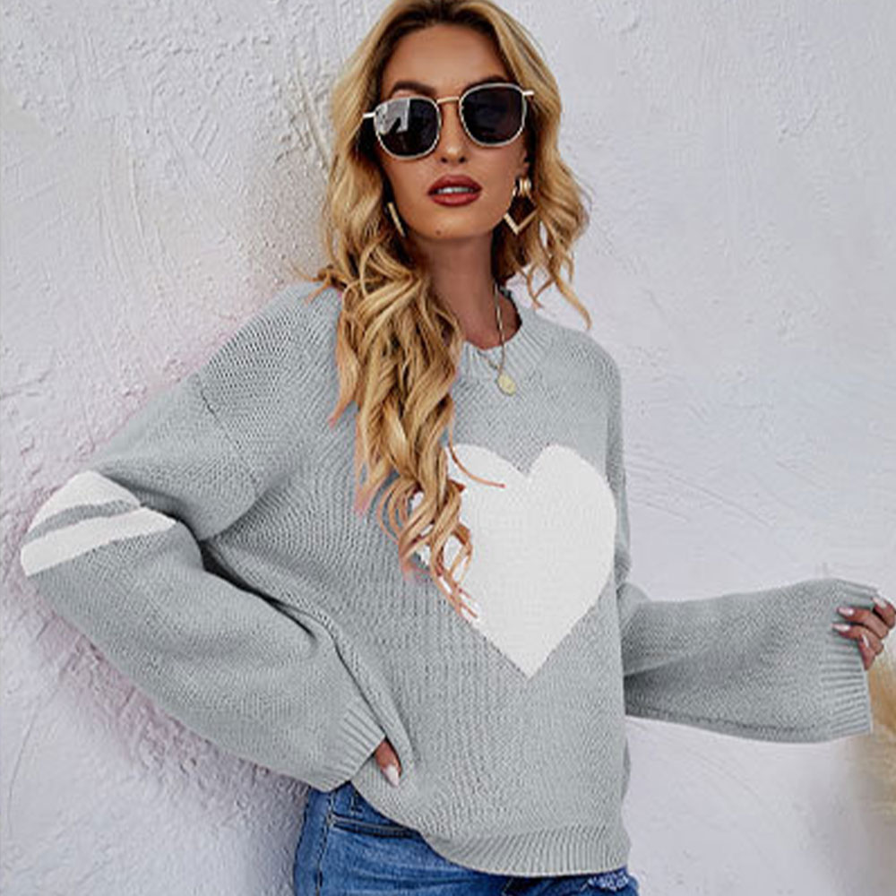 Lodowylabedz™ Uwielbiam walentynkowy sweter z okrągłym dekoltem