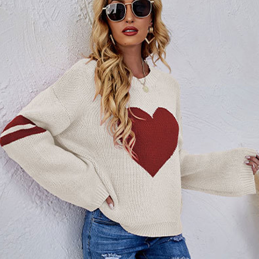 Lodowylabedz™ Uwielbiam walentynkowy sweter z okrągłym dekoltem