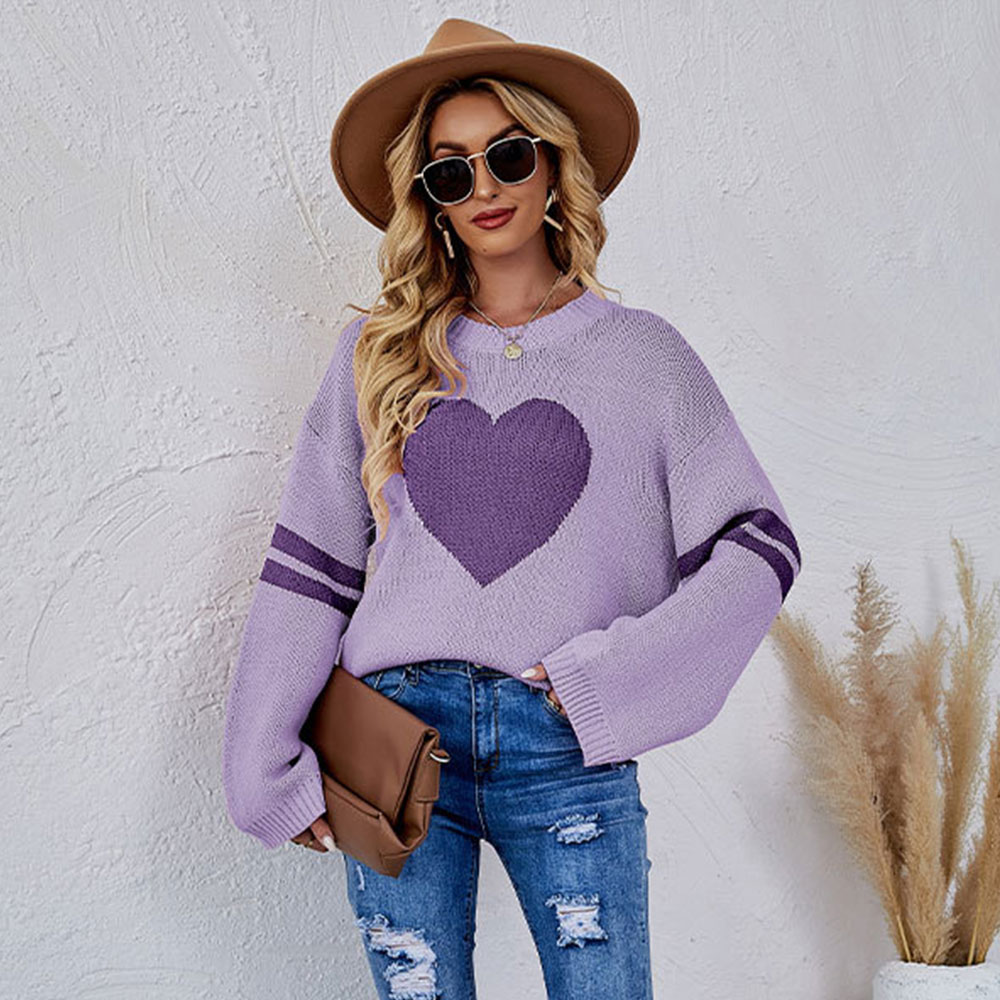 Lodowylabedz™ Uwielbiam walentynkowy sweter z okrągłym dekoltem