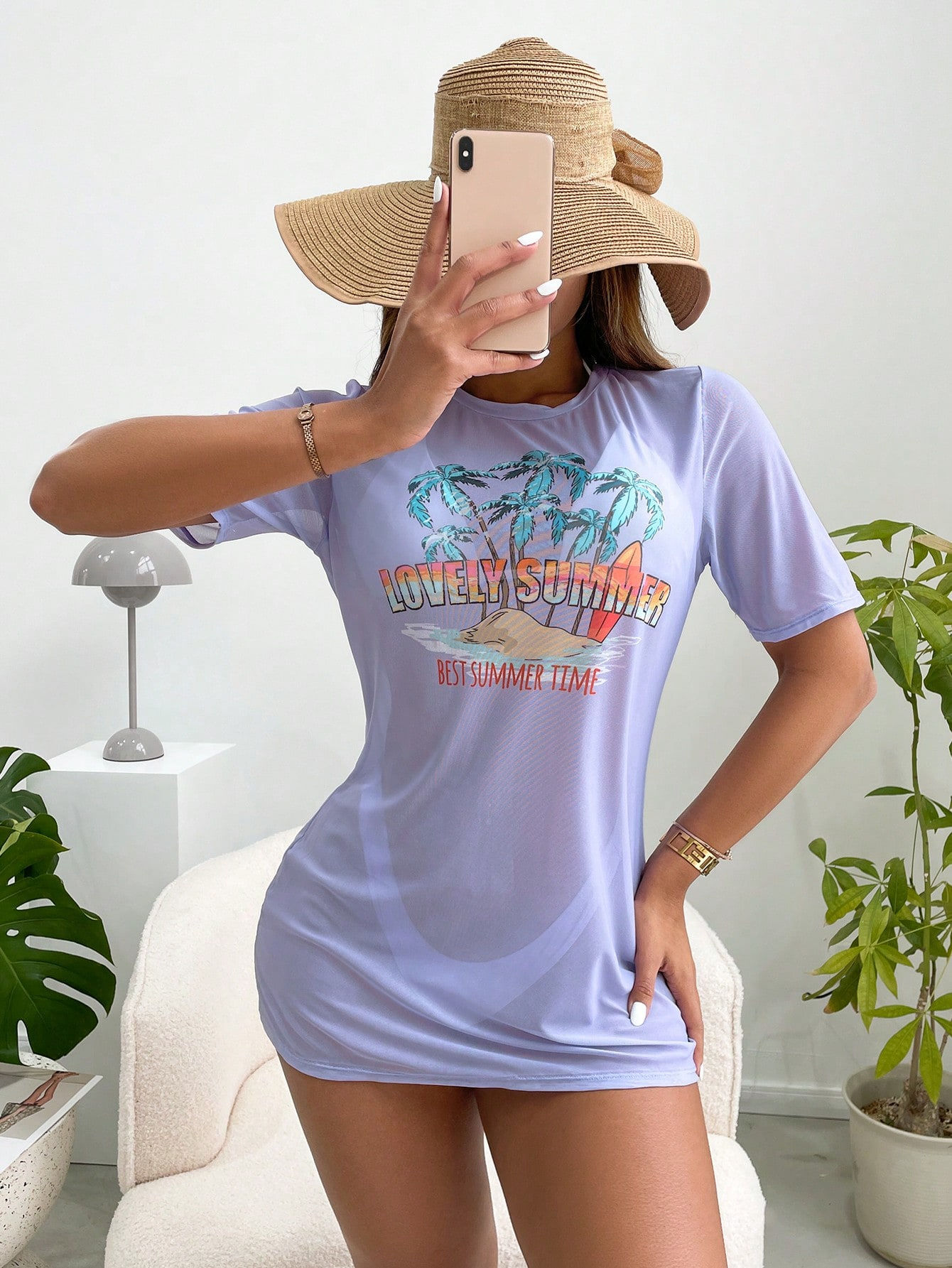 Trzyczęściowy komplet kostiumów kąpielowych zakrywających bikini z nadrukiem