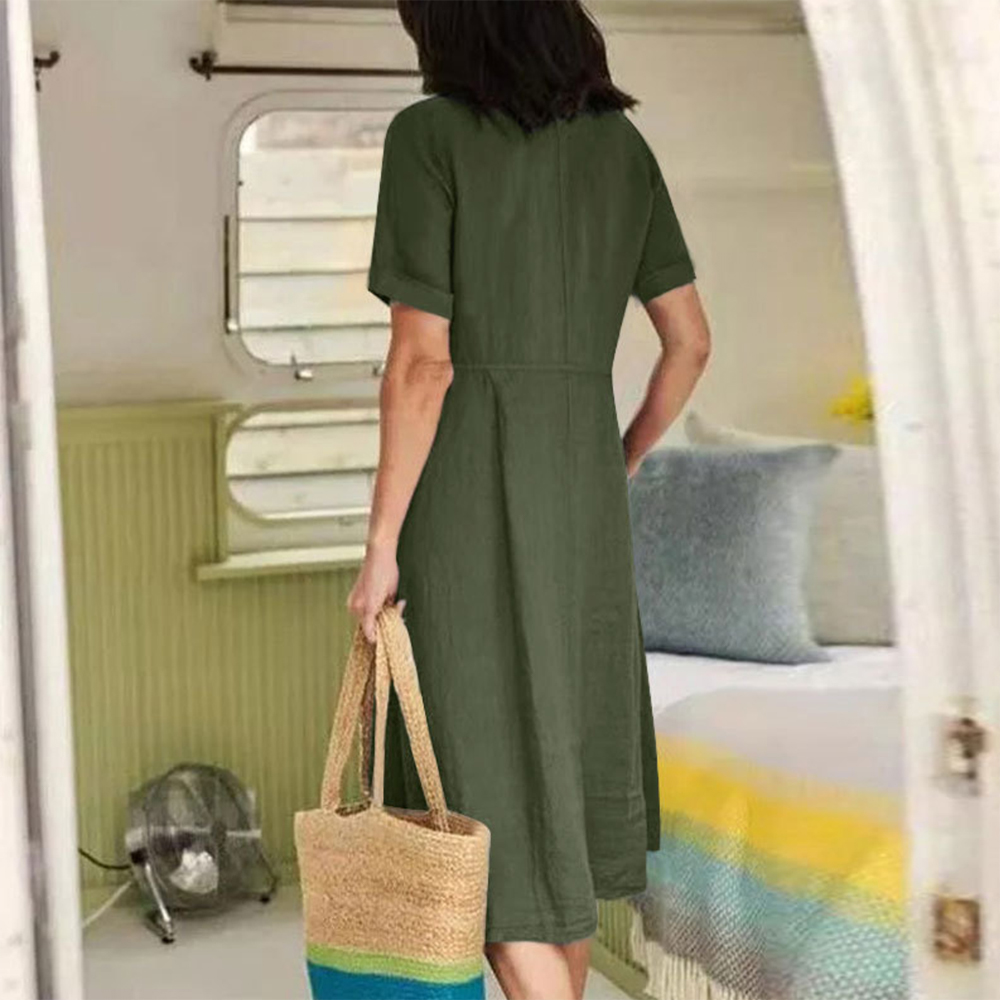 Lodowylabedz™ Luźna lniana sukienka z wysokim stanem