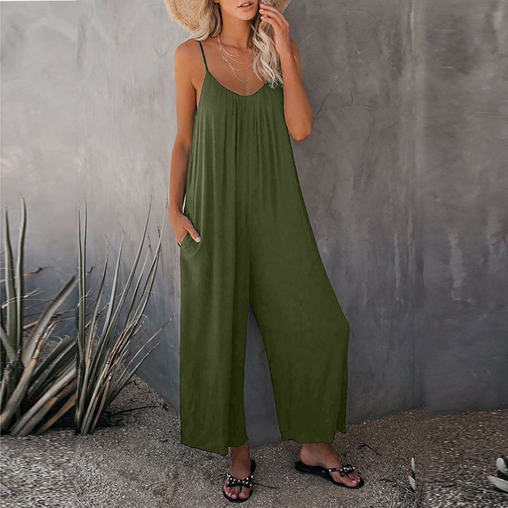 Lodowylabedz Damski swobodny kombinezon na szelkach w jednolitym kolorze