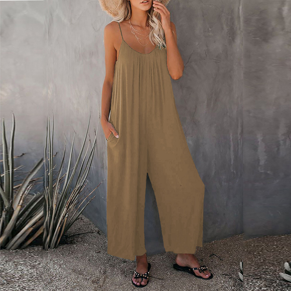 Lodowylabedz Damski swobodny kombinezon na szelkach w jednolitym kolorze