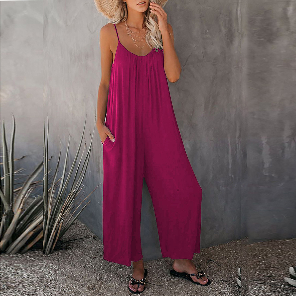 Lodowylabedz Damski swobodny kombinezon na szelkach w jednolitym kolorze