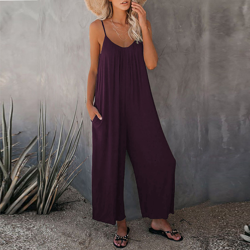 Lodowylabedz Damski swobodny kombinezon na szelkach w jednolitym kolorze