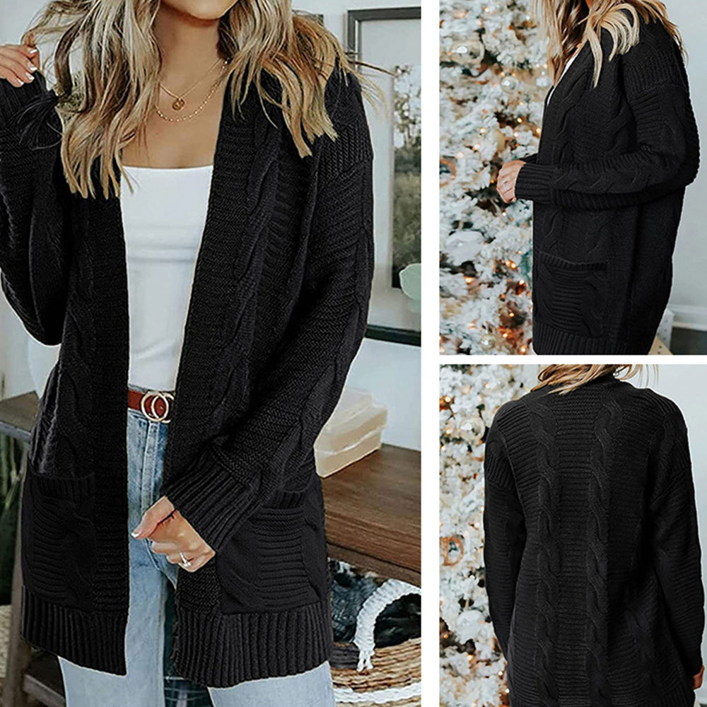 Damski jesienno-zimowy ciepły sweterek rozpinany o średniej długości