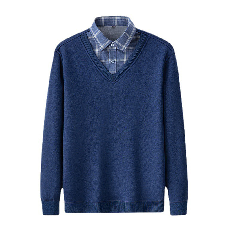 Męski jesienno-zimowy nowy sweter imitujący dwuczęściową koszulę na dole