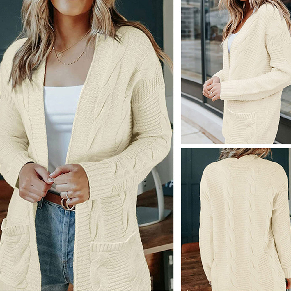 Damski jesienno-zimowy ciepły sweterek rozpinany o średniej długości