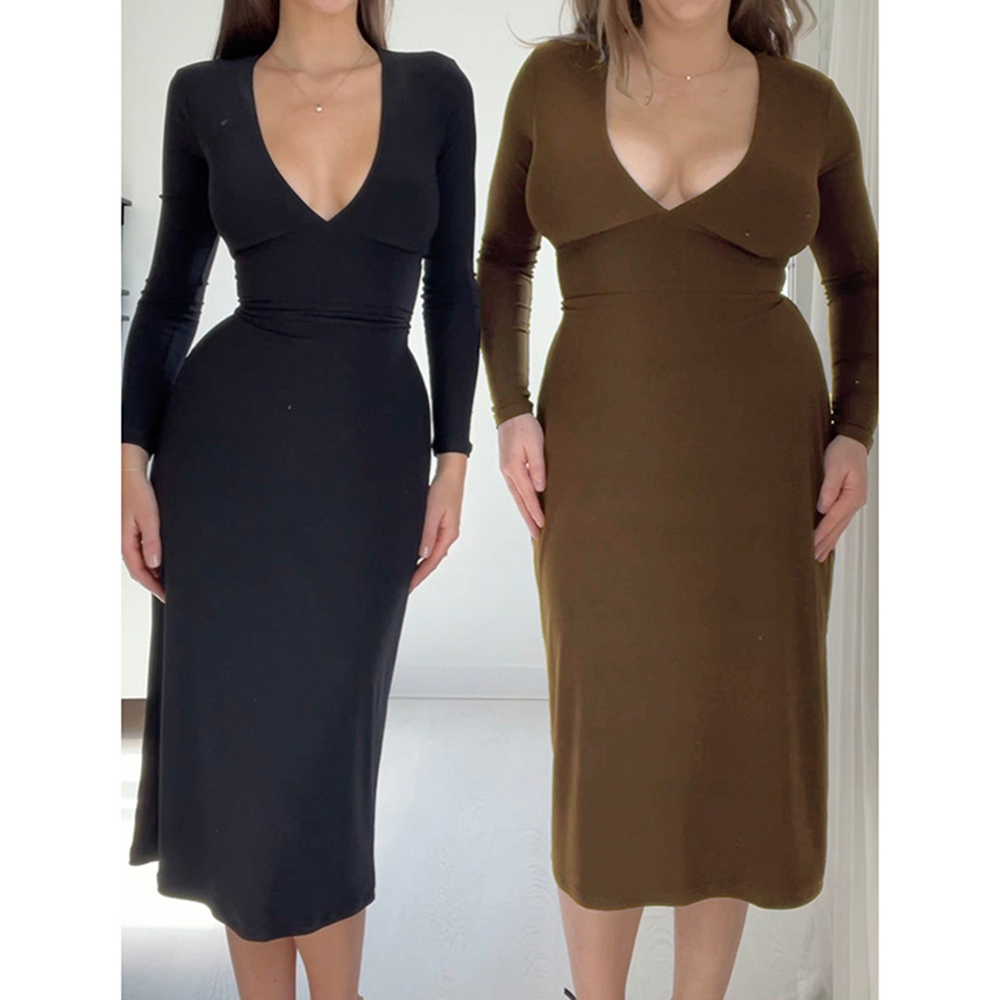 Lodowylabedz™ Seksowna szczupła sukienka z długimi rękawami i dekoltem w serek