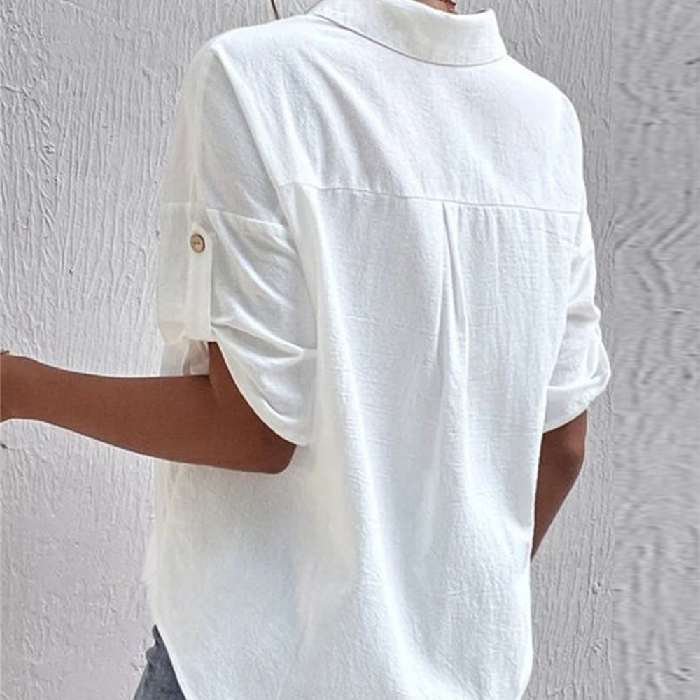 Lodowylabedz Damska lniana koszula z kieszeniami i klapami