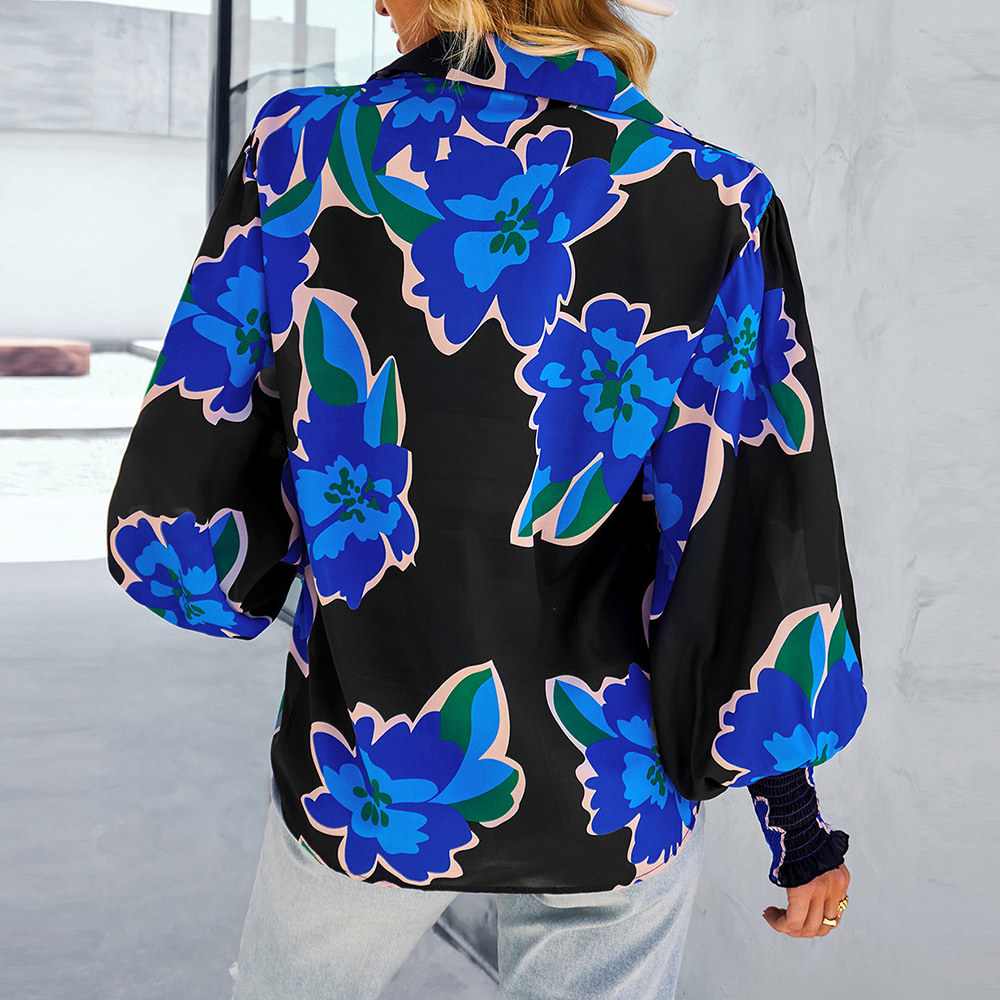 Damska czerwona czarna koszula w kwiaty