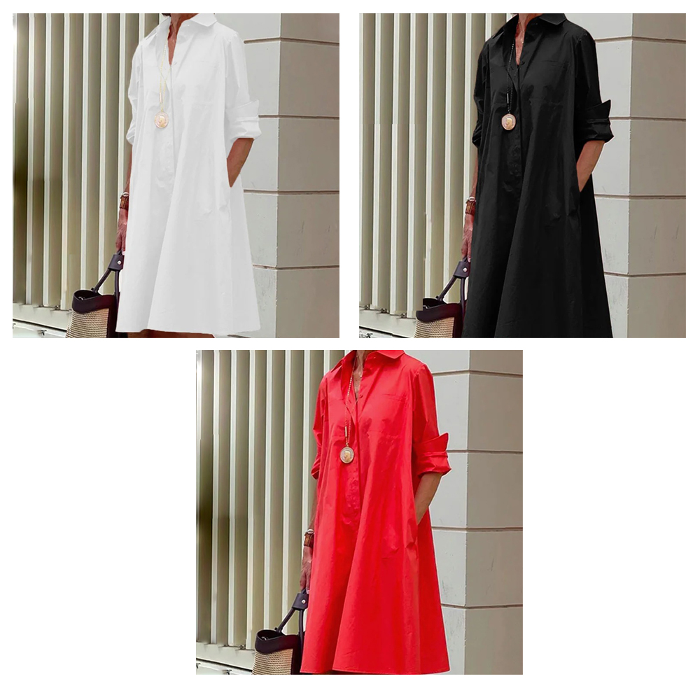 Lodowylabedz Wiosenna, luźna, lniana sukienka koszulowa