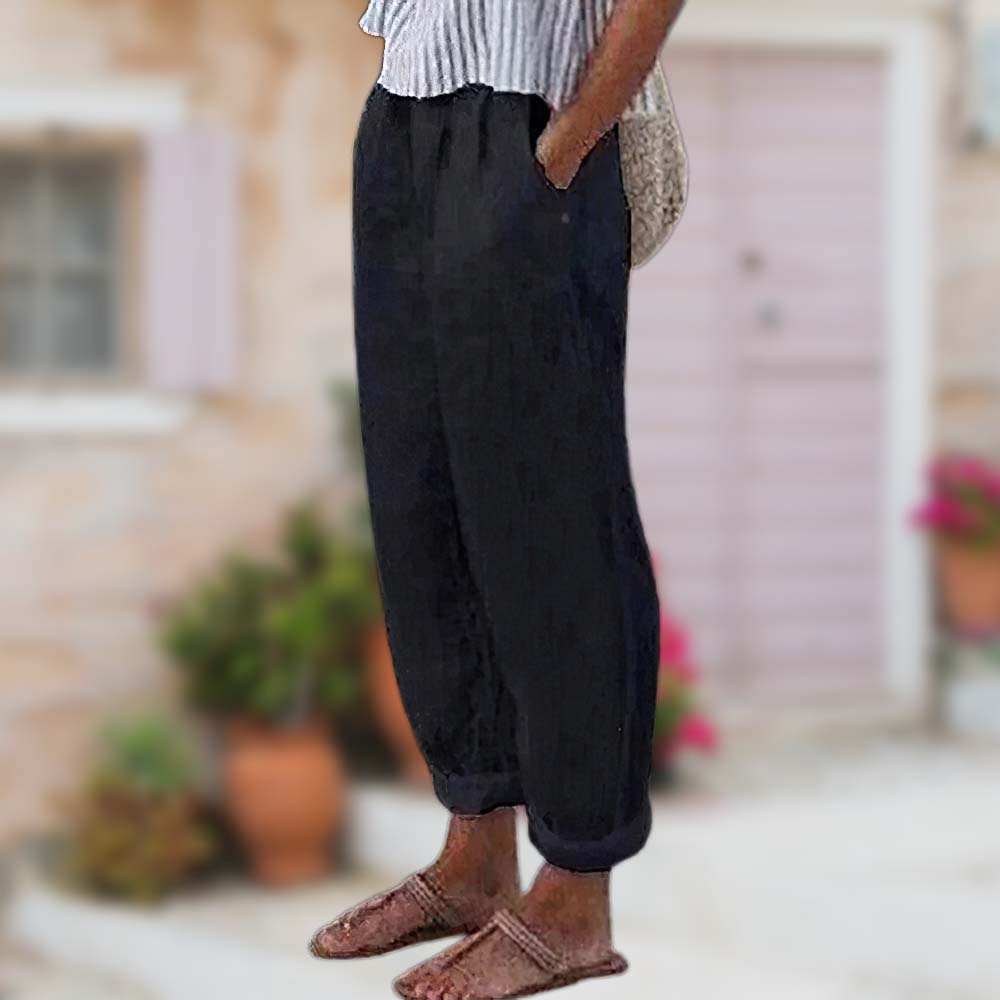 Lodowylabedz Letnie nowe luźne lniane spodnie w jednolitym kolorze