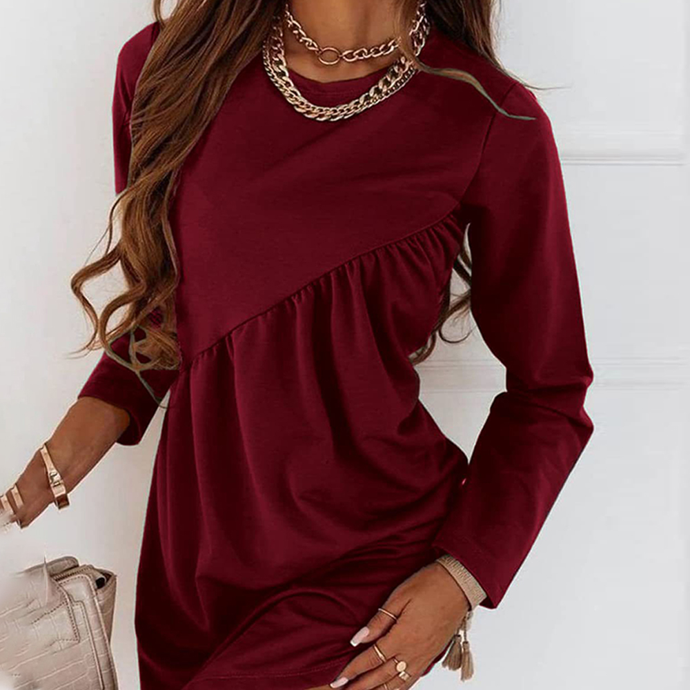 2023 wiosenna nowa prosta sukienka w jednolitym kolorze