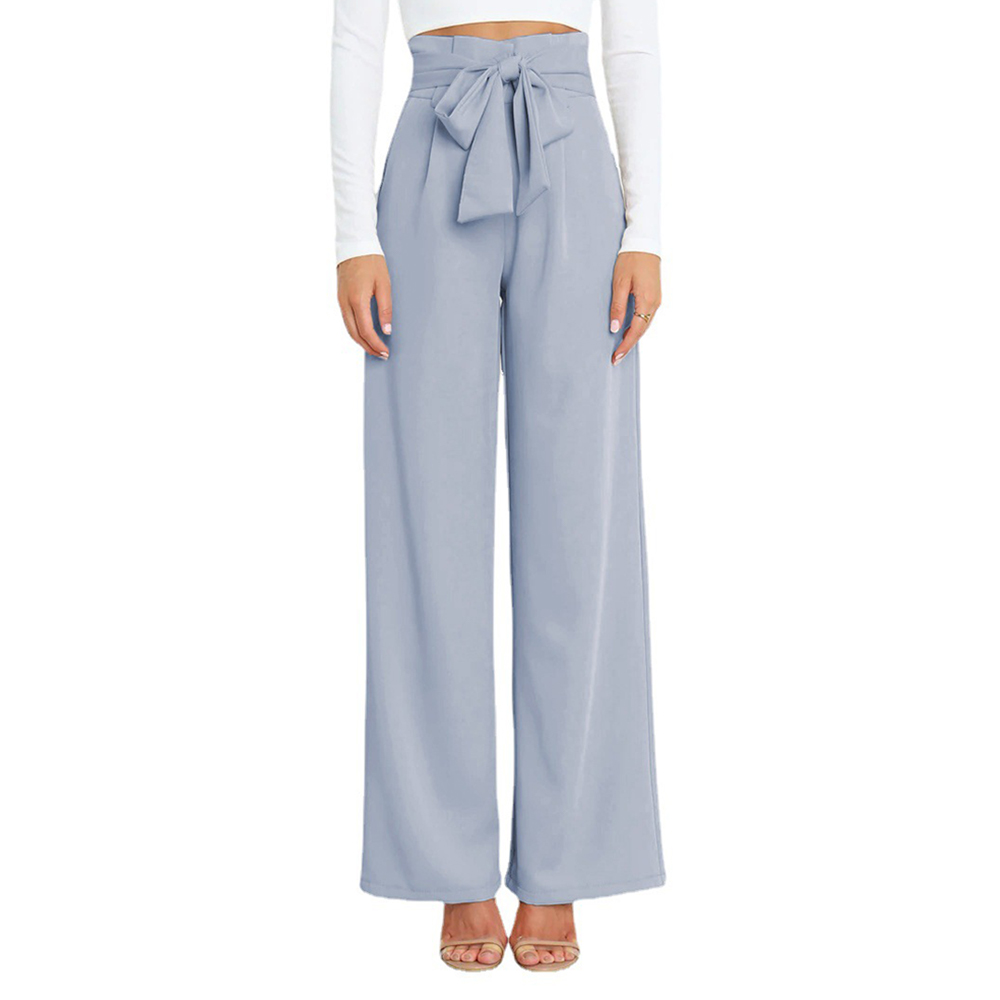 Damskie spodnie z szerokimi nogawkami i wiązaniem w talii
