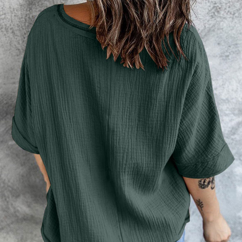 Modne jednokolorowe krótkie rękawy z dekoltem w szpic