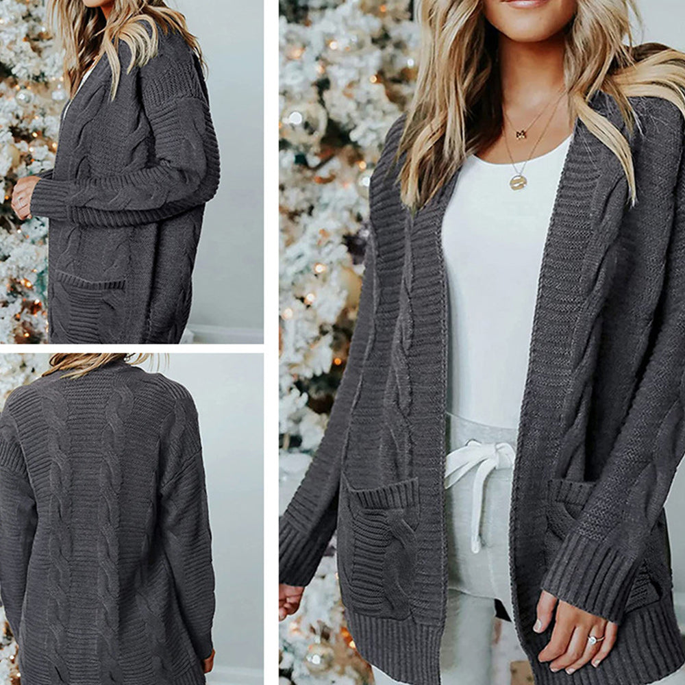 Damski jesienno-zimowy ciepły sweterek rozpinany o średniej długości