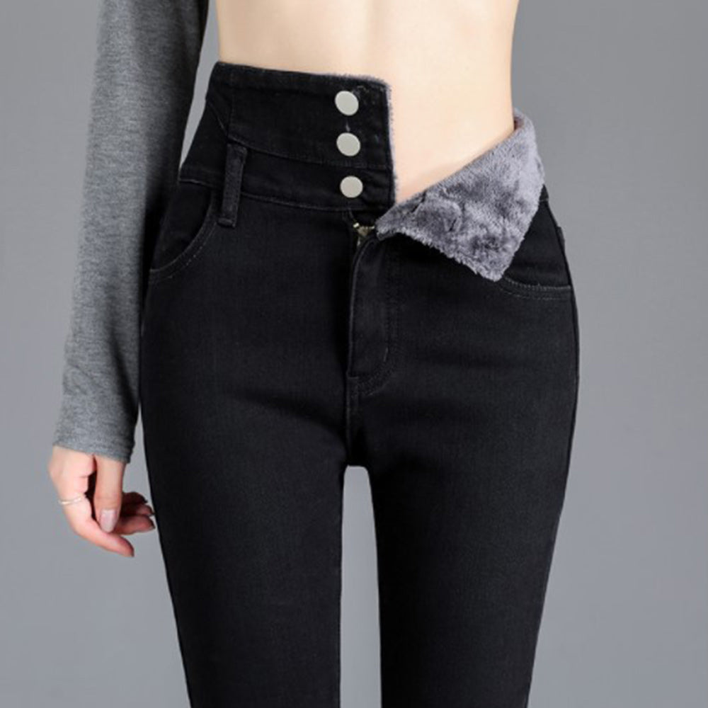  Jesienne i zimowe nowe damskie ołówkowe spodnie z polaru z wysokim stanem