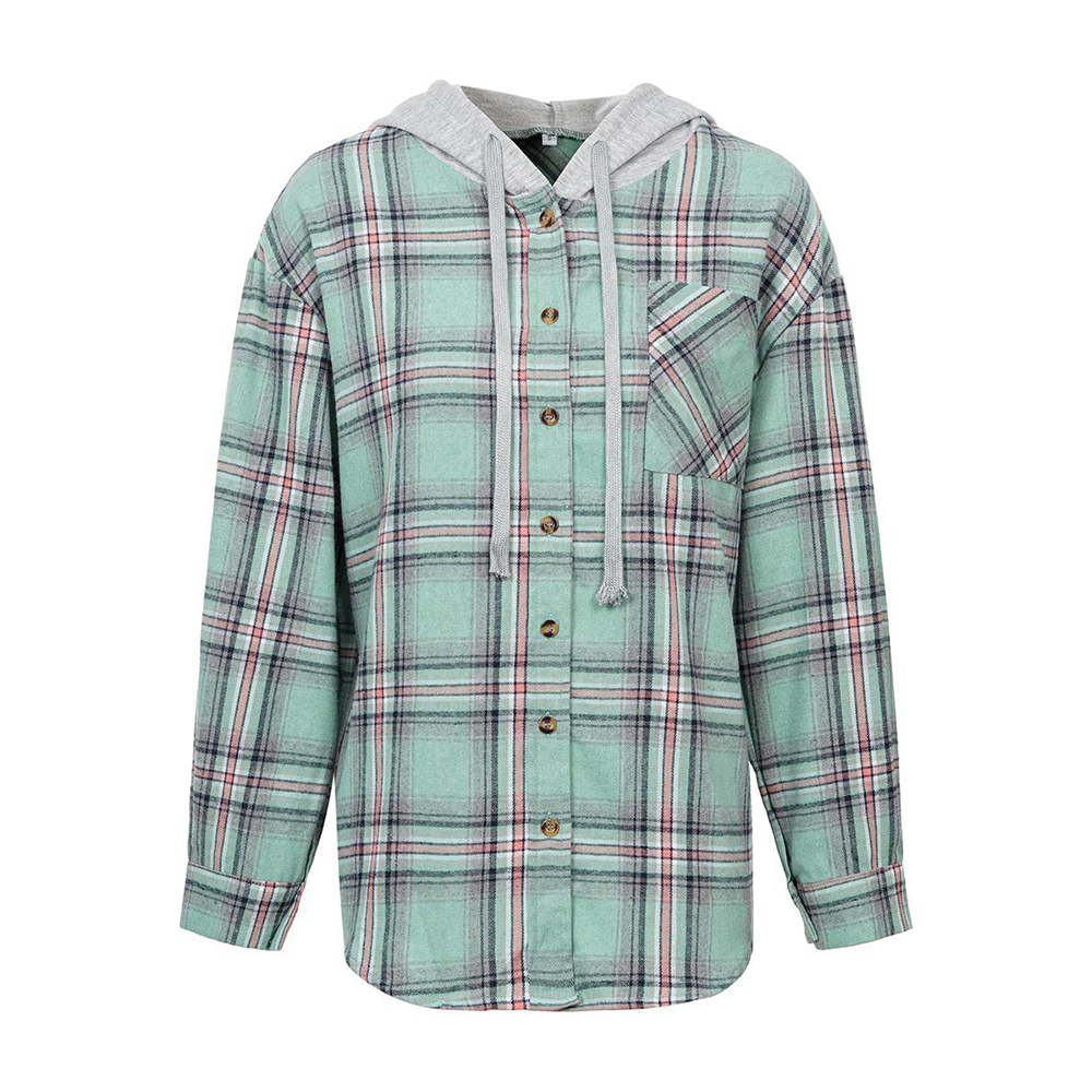 Lodowylabedz Jesienna nowa damska kurtka z kapturem i koszulą w kratę