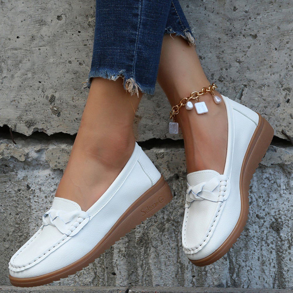 Lodowylabedz Damskie mokasyny ze skóry PU z okrągłym czubkiem i na co dzień