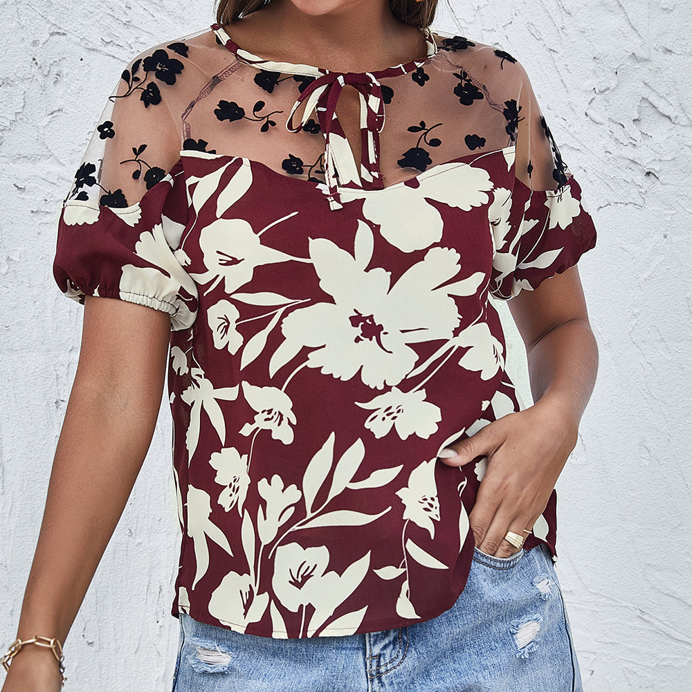 Szyfonowy top z koronkowymi panelami