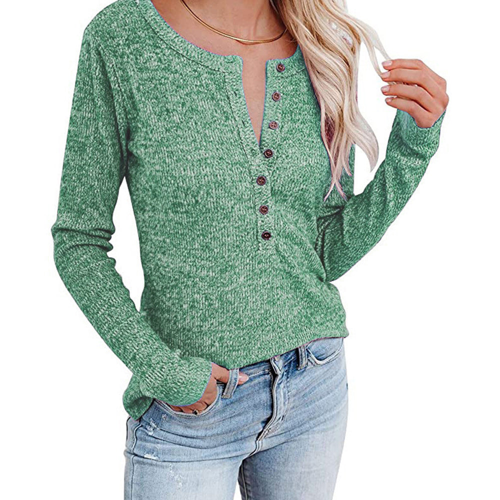 2022 Damski jesienno-zimowy nowy sweter z okrągłym dekoltem w serek