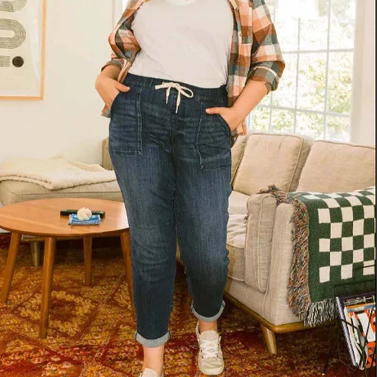 Lodowylabedz Wąskie spodnie jeansowe damskie ze sznurkiem i elastyczną talią